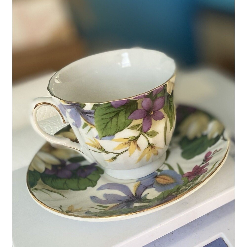Duchess Fine Bone China Spring Floral Garden Motif Tea Cup N Saucer Iris